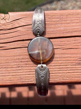 ☘️VTG Silver Spoon Magnetic Silverware Bracelet with polished round stone